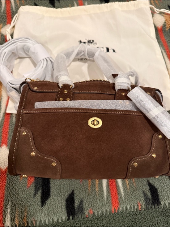 Coach Handbags - Coach Brown Suede Satchel with Gold Hardware